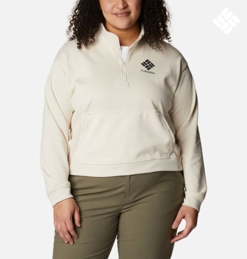 Women's Columbia Trek French Terry Half Zip Sweatshirts Cream | Plus Size CA-R6LA3